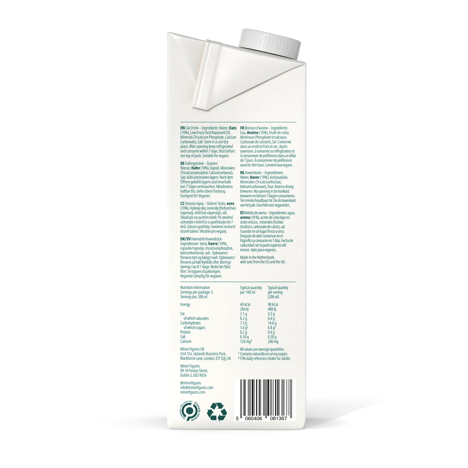 Minor Figures Barista Oat Milk 1L (Pack of 6)